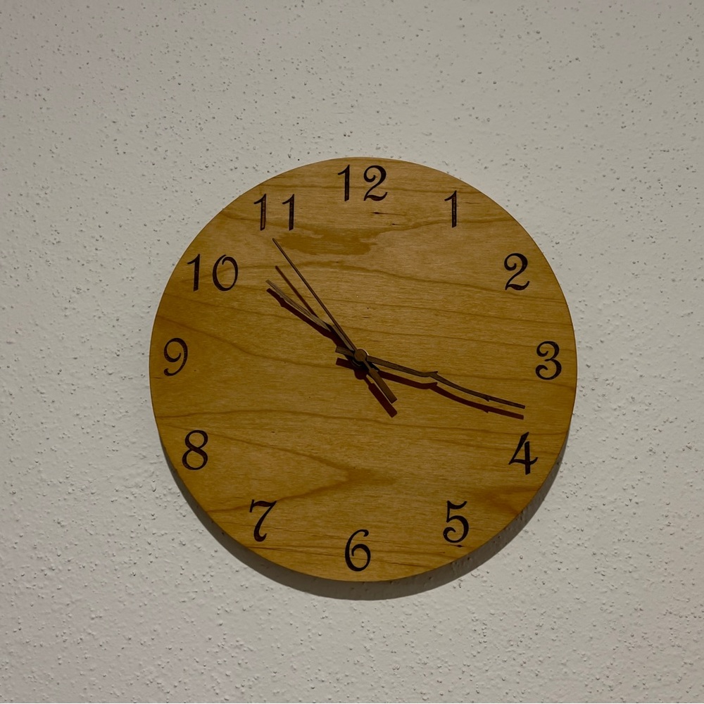 Wooden Wall Clock 12” Alder Laser Engraved. Battery Included!!!